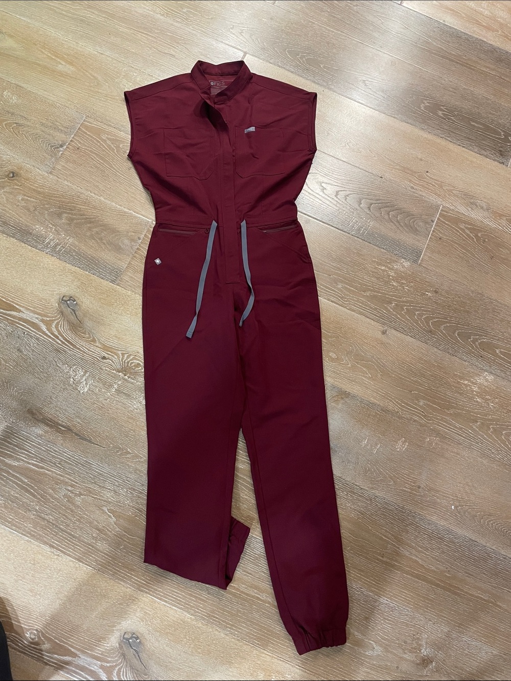 Figs Women's Burgundy scrub Jumpsuit with Drawstring Waist